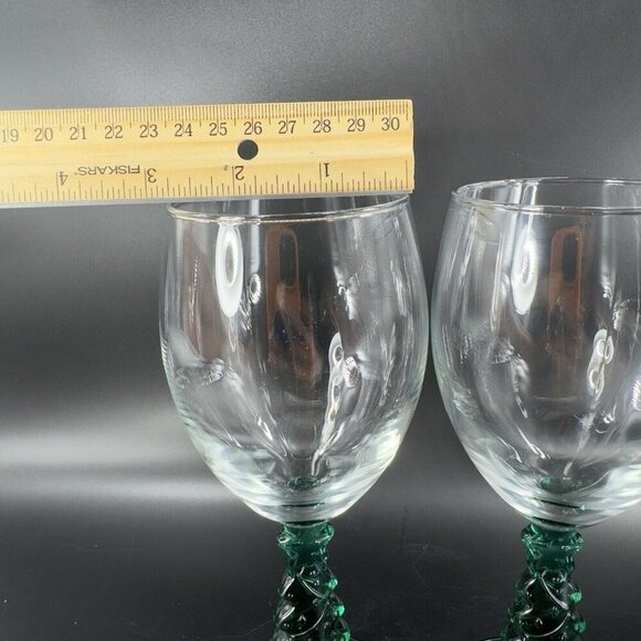 Libbey Green Christmas Tree Stem Water Goblet Wine Glass Crystal Cup Set Of 2 - Picture 7 of 15